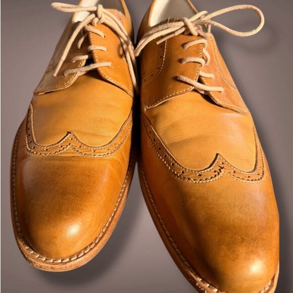 Men\'s Sz 9.5 PERRY ELLIS PORTFOLIO Tan Leather Wingtip Brogue Lace Up Shoes EUC main image 14
